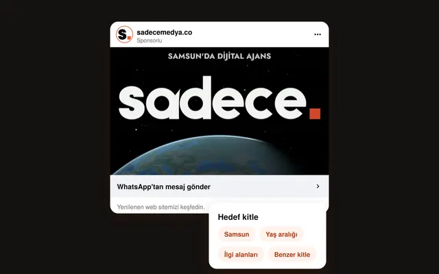 Instagram'da Sadece Medya sponsorlu reklamı ve Samsun hedef kitle ayarı